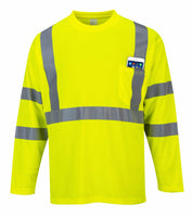 Portwest Hi-Vis Long Sleeve Ribbed Cuff T-Shirt, Class 3, Yellow