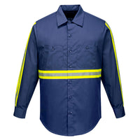 Portwest Iona Xtra Shirt Long Sleeve, Navy with Reflective Tape F125