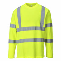 Portwest Yellow Cotton Long Sleeved T-shirt, Class 3